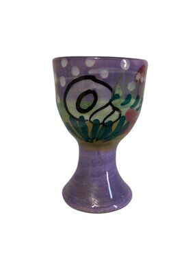 Hand Painted Ceramic Pottery Egg Cup With Abstract Under The Sea Design